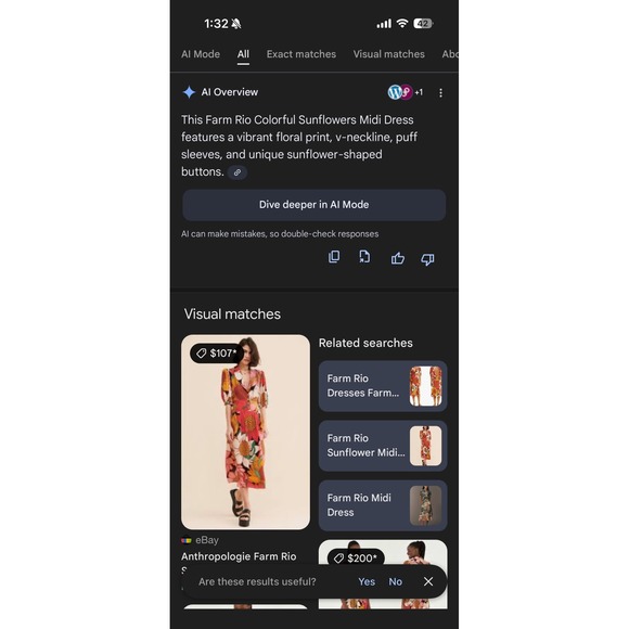 Farm Rio Colorful Sunflowers Midi Dress Pink Orange Floral Puff Sleeve L NWT - Picture 9 of 9